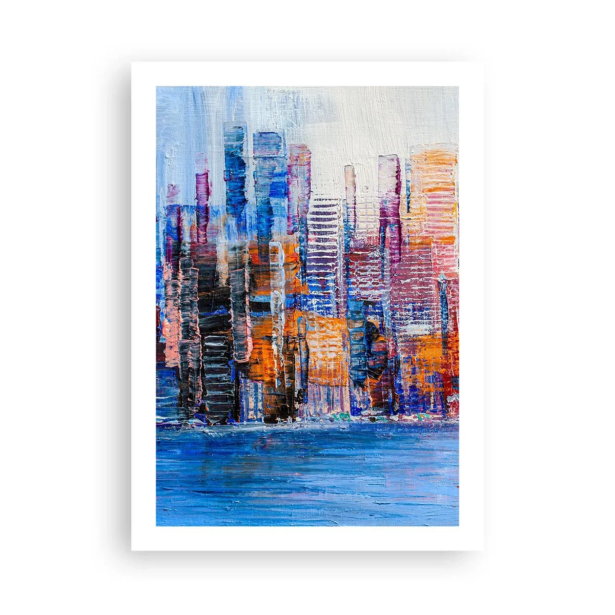 Poster - Abstraktes Stadtpanorama in intensiven Farben - 50x70cm - Fröhliche Metropole - Moderne Wanddekoration für Wohnzimmer und Schlafzimmer ARTTOR