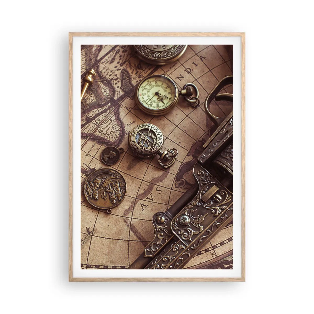 Poster in einem Rahmen aus heller Eiche - Das Abenteuer ruft - 70x100 cm
