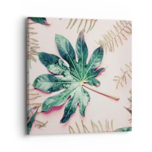 Bild auf Leinwand - Leinwandbild - Eine Studie von Grün auf einem rosa Hintergrund - 40x40 cm