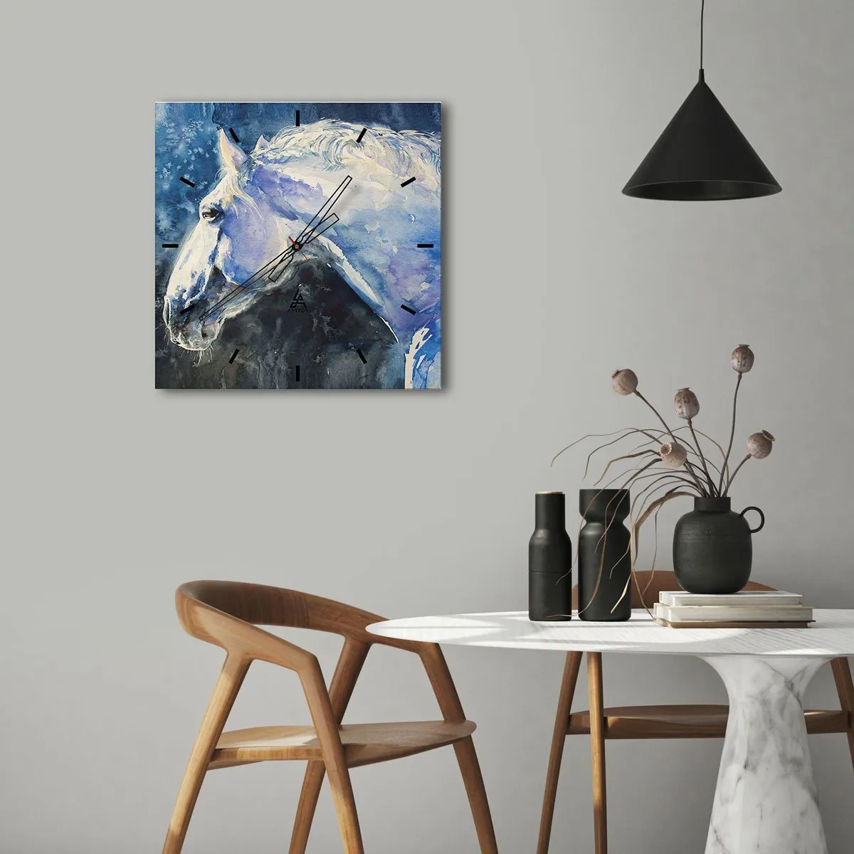 Wanduhr - Glasuhr - Porträt in blauem Glanz - 30x30 cm