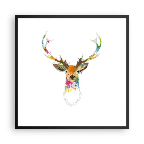 Poster in einem schwarzem Rahmen - Ein mildes Reh in Farbe getaucht - 60x60 cm