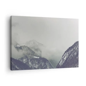 Bild auf Leinwand - Leinwandbild - Ein in Nebel gehülltes Bergtal in Grautönen - 70x50cm - Nebliges Tal - Moderne Wanddekoration für Wohnzimmer und Schlafzimmer ARTTOR