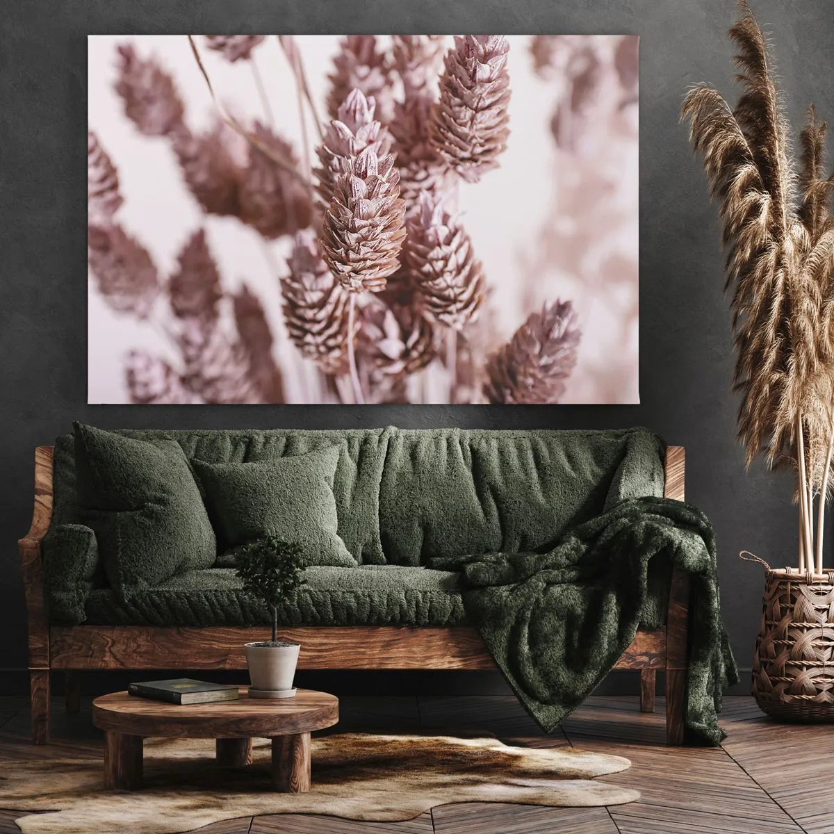 Bild auf Leinwand - Leinwandbild - Eine Nahaufnahme der zarten rosa Ähren von Ziergräsern - 70x50cm - Scheinbar unauffällig - Moderne Wanddekoration für Wohnzimmer und Schlafzimmer ARTTOR