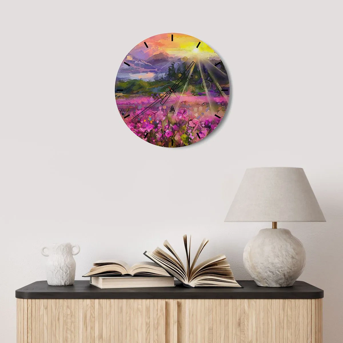 Wanduhr - Glasuhr - Im Tal unter dem Schutz der Sonne - 40x40 cm