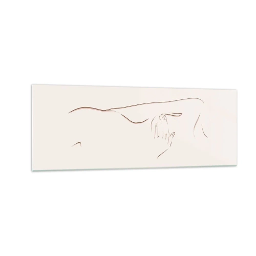 Glasbild - Bild auf glas - Eine subtile Strichzeichnung einer Silhouette vor einem hellen Hintergrund - 140x50cm - Die Form des Verlangens - Moderne Wanddekoration für Wohnzimmer und Schlafzimmer ARTTOR