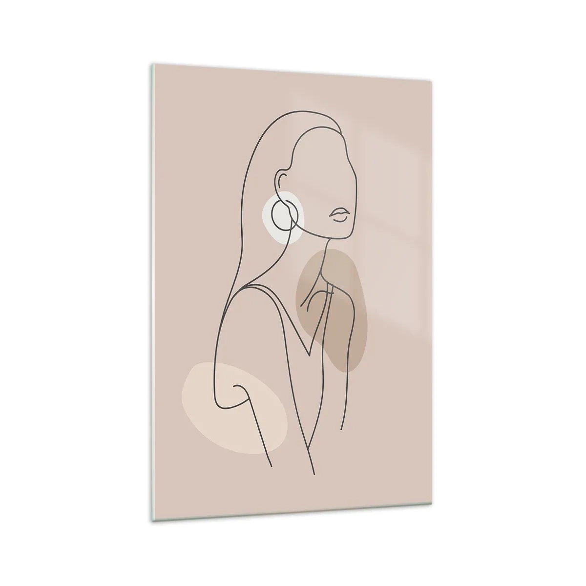 Glasbild - Bild auf glas - Minimalistische Illustration einer Frau mit Umrissen auf beigem Hintergrund - 70x100cm - Mädchenhafte Ikone - Moderne Wanddekoration für Wohnzimmer und Schlafzimmer ARTTOR