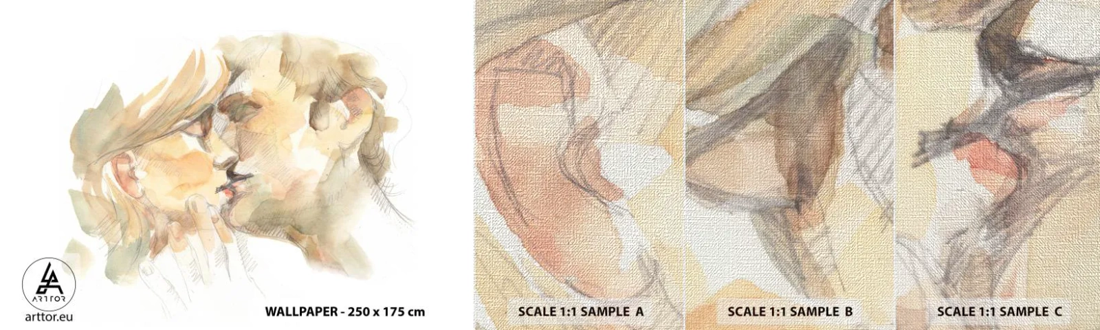 Fototapeten Muster Premium Canvas - Hälfte gefunden? - Verliebtes Pärchen, Kuss, Stück - 100x30 cm