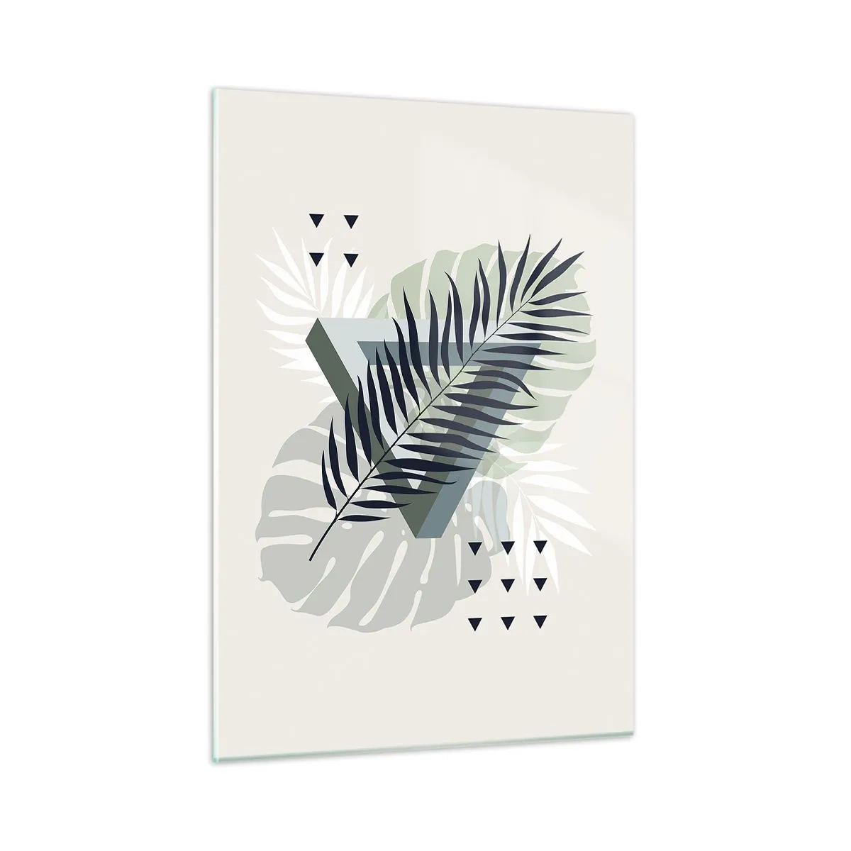Glasbild - Bild auf glas - Eine moderne geometrische Blattkomposition - 50x70cm - Natur und Geometrie – zwei Ordnungen? - Moderne Wanddekoration für Wohnzimmer und Schlafzimmer ARTTOR