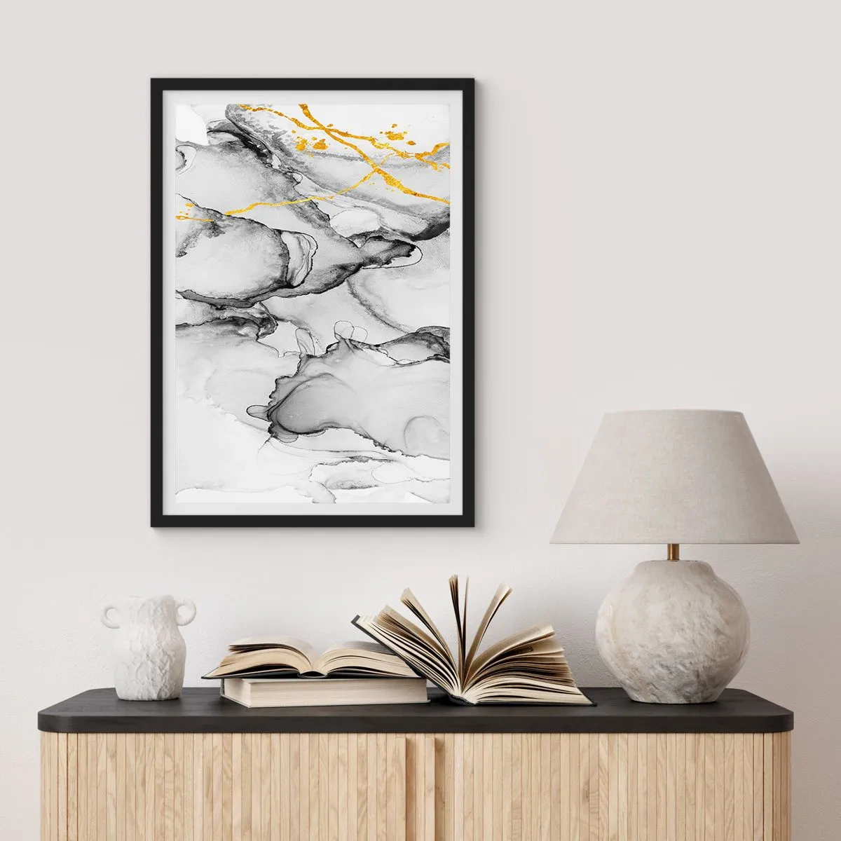 Poster in einem schwarzem Rahmen - Komposition mit Goldmotiv - 61x91 cm