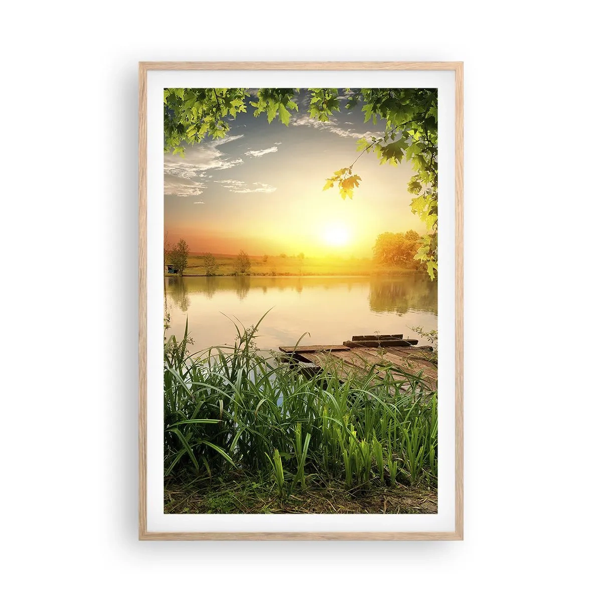 Poster in einem Rahmen aus heller Eiche - Landschaft in einem grünen Rahmen - 61x91 cm