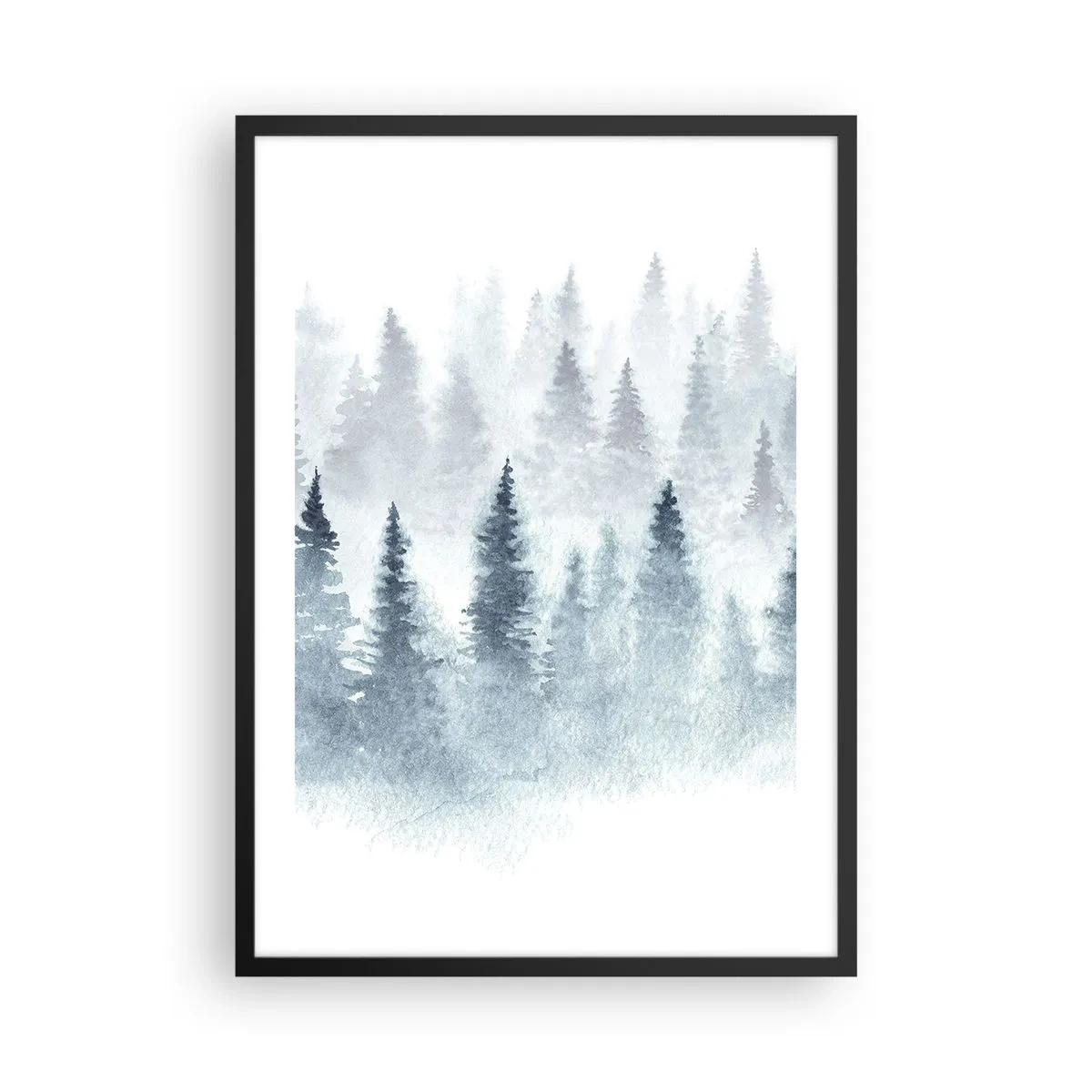 Poster in einem schwarzem Rahmen - Aquarelllandschaft mit einem Wald im Nebel - 50x70cm - In Nebel gehüllt - Moderne Wanddekoration für Wohnzimmer und Schlafzimmer ARTTOR