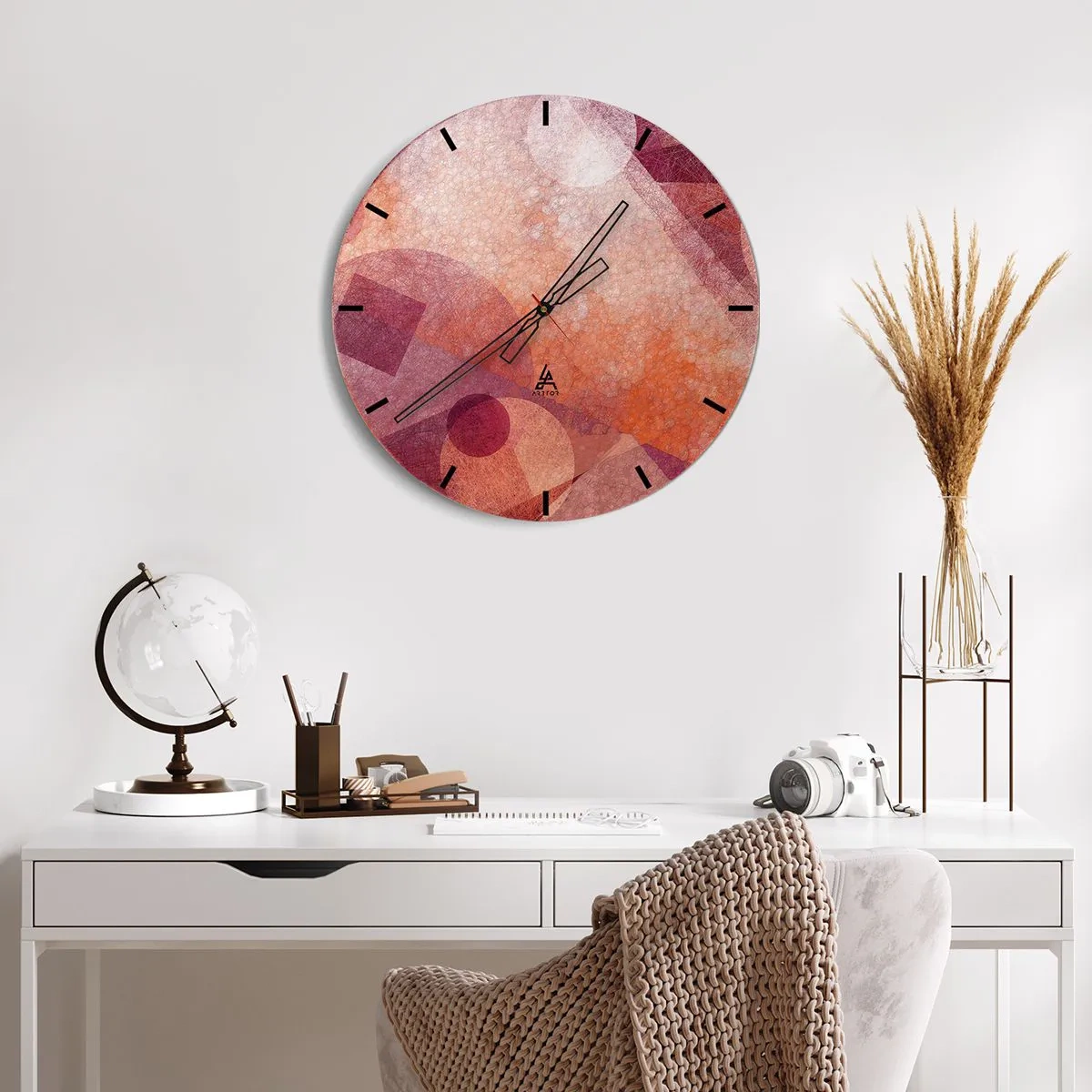 Wanduhr - Glasuhr - Geometrische Muster in Rosa- und Orangetönen - 30x30cm - Geometrische Transformationen in Pink - Moderne Wanddekoration für Wohnzimmer, Küche und Schlafzimmer ARTTOR