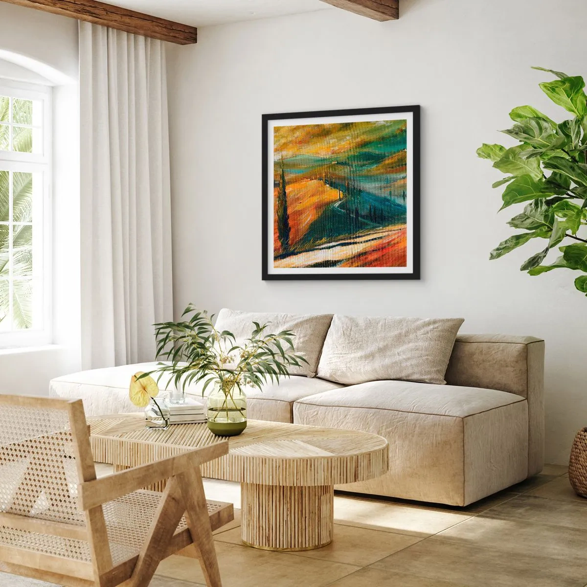 Poster in einem schwarzem Rahmen - Toskanische Landschaft - 40x40 cm