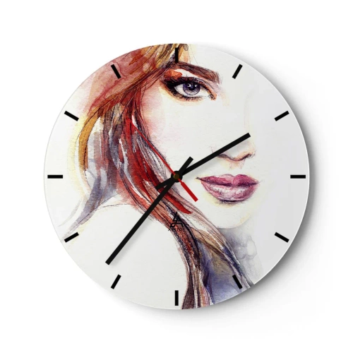 Wanduhr - Glasuhr - Aquarell-Illustration einer Frau mit ausdrucksstarkem Blick - 30x30cm - Vademecum - folge mir - Moderne Wanddekoration für Wohnzimmer, Küche und Schlafzimmer ARTTOR
