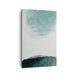 Bild auf Leinwand - Leinwandbild - Eine zarte abstrakte Komposition in Grüntönen mit subtilen Formen auf hellem Hintergrund. - 80x120cm - Begegnung mit Nebel - Moderne Wanddekoration für Wohnzimmer und Schlafzimmer ARTTOR