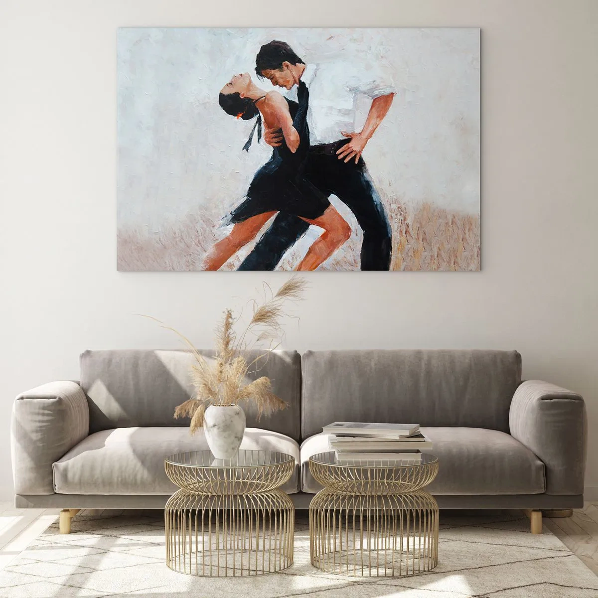 Glasbild - Bild auf glas - Ein Paar tanzt Tango in einer dynamischen Pose - 70x50cm - Tango meiner Träume und Träume - Moderne Wanddekoration für Wohnzimmer und Schlafzimmer ARTTOR