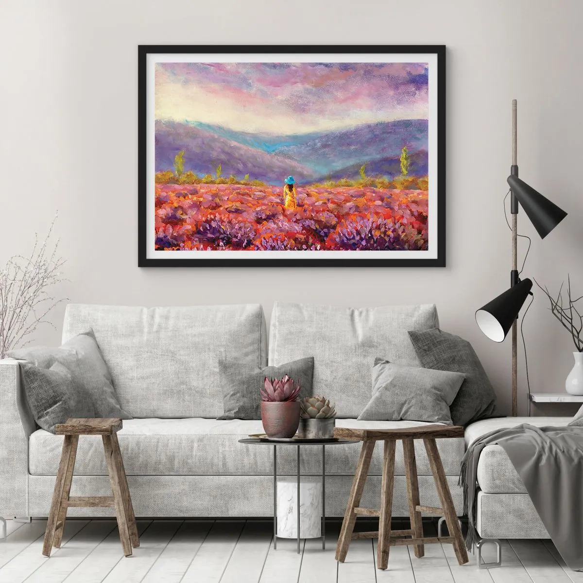 Poster in einem schwarzem Rahmen - In einer Lavendelwelt - 50x40 cm