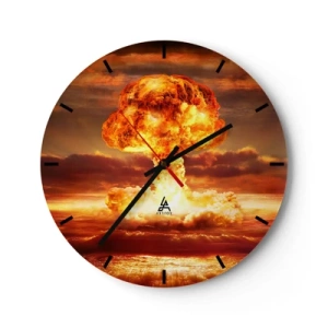 Wanduhr - Glasuhr - Eine Explosion in Orangetönen vor dem Himmel - 30x30cm - Und das Ende wird kommen - Moderne Wanddekoration für Wohnzimmer, Küche und Schlafzimmer ARTTOR