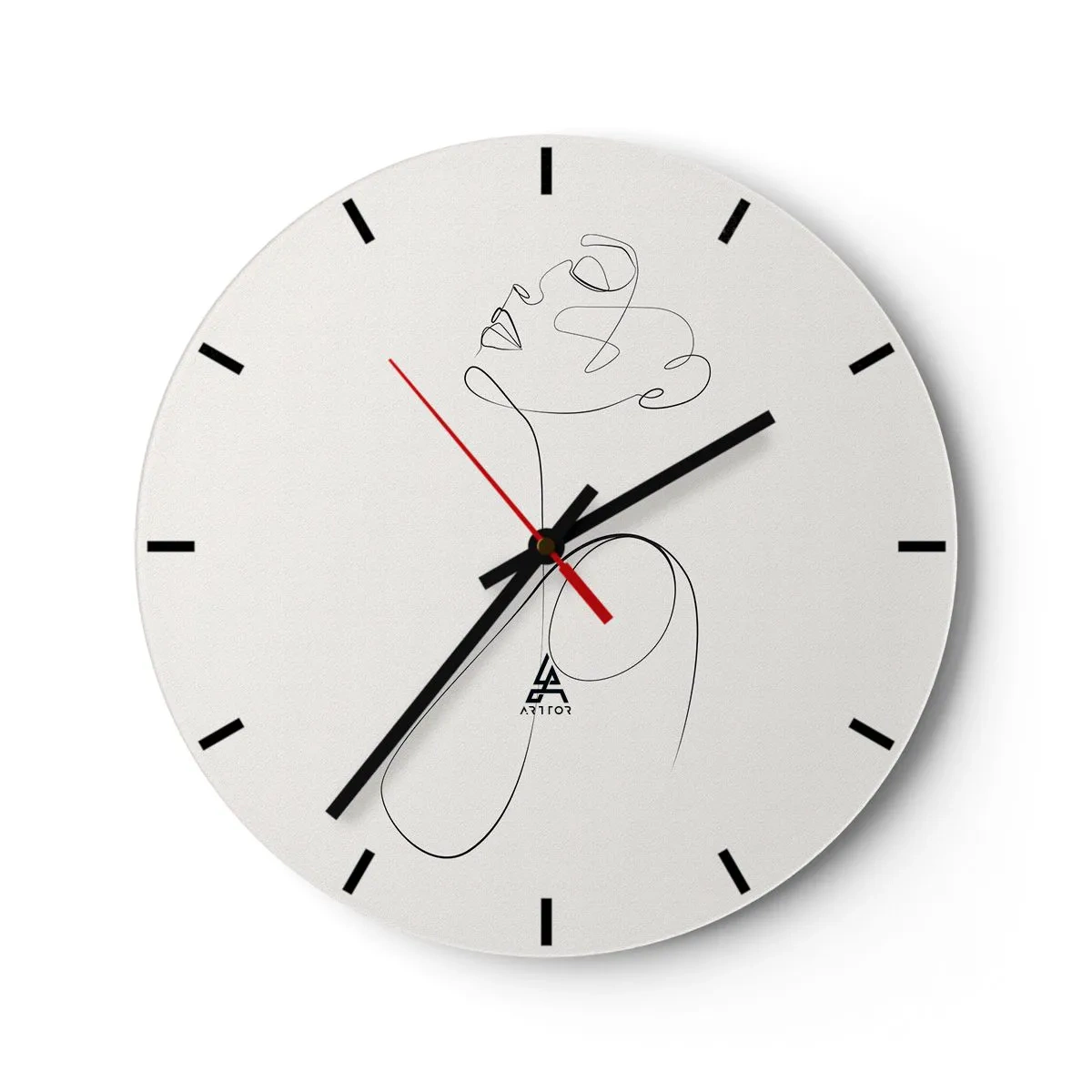 Wanduhr - Glasuhr - Ein weibliches Profil mit einer schwarzen Linie auf hellem Hintergrund - 30x30cm - Versunken in Träumen - Moderne Wanddekoration für Wohnzimmer, Küche und Schlafzimmer ARTTOR