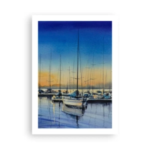 Poster - Eine malerische Szene von Segelbooten in einem Hafen bei Sonnenuntergang - 50x70cm - Ende eines guten Tages - Moderne Wanddekoration für Wohnzimmer und Schlafzimmer ARTTOR