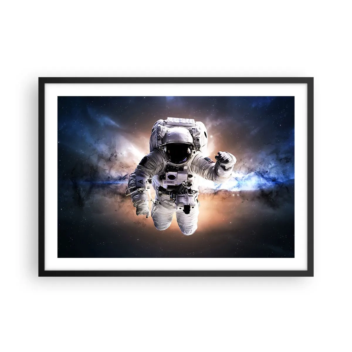 Poster in einem schwarzem Rahmen - Astronaut im Weltraum - 70x50cm - Grüße aus dem Weltall - Moderne Wanddekoration für Wohnzimmer und Schlafzimmer ARTTOR