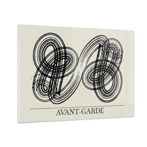 Glasbild - Bild auf glas - Schwarze avantgardistische Schleifen und Linien auf hellem Hintergrund - 70x50cm - Es kam spontan heraus - Moderne Wanddekoration für Wohnzimmer und Schlafzimmer ARTTOR