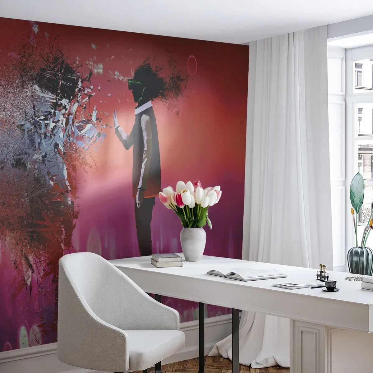 Fototapete Premium Sand - Digitale Realität und Charakterzerfall in einer futuristischen Vision - 100x70cm - Kannst du dich selbst anschauen? - Moderne Wanddekoration für Wohnzimmer und Schlafzimmer ARTTOR