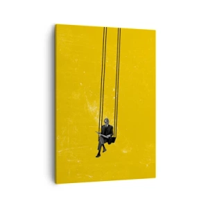 Bild auf Leinwand - Leinwandbild - Eine Person auf einer Schaukel vor einem intensiv gelben Hintergrund - 50x70cm - Tag wie jeder andere - Moderne Wanddekoration für Wohnzimmer und Schlafzimmer ARTTOR