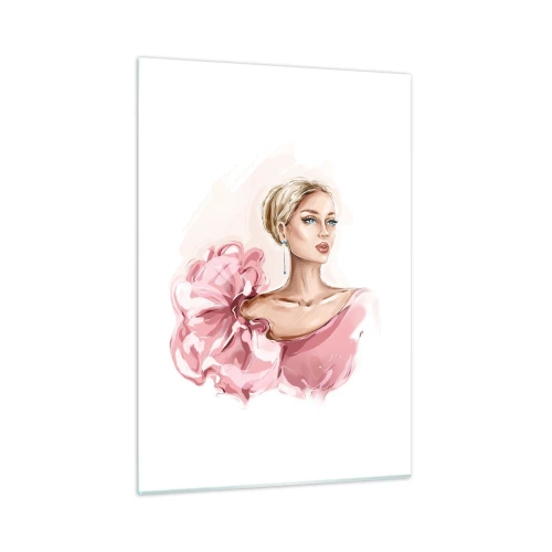Glasbild - Bild auf glas - Stilisiertes Porträt einer Frau in einem rosa Kleid - 50x70cm - Wie gemalt ... - Moderne Wanddekoration für Wohnzimmer und Schlafzimmer ARTTOR