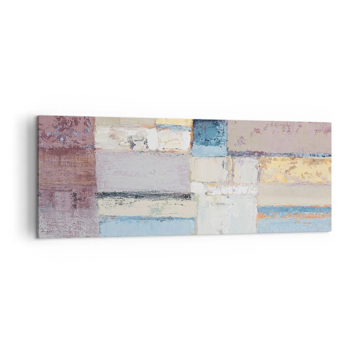Bild auf Leinwand - Leinwandbild - Geometrische Komposition in Pastellfarben - 140x50cm - Ruhe der Geometrie - Moderne Wanddekoration für Wohnzimmer und Schlafzimmer ARTTOR