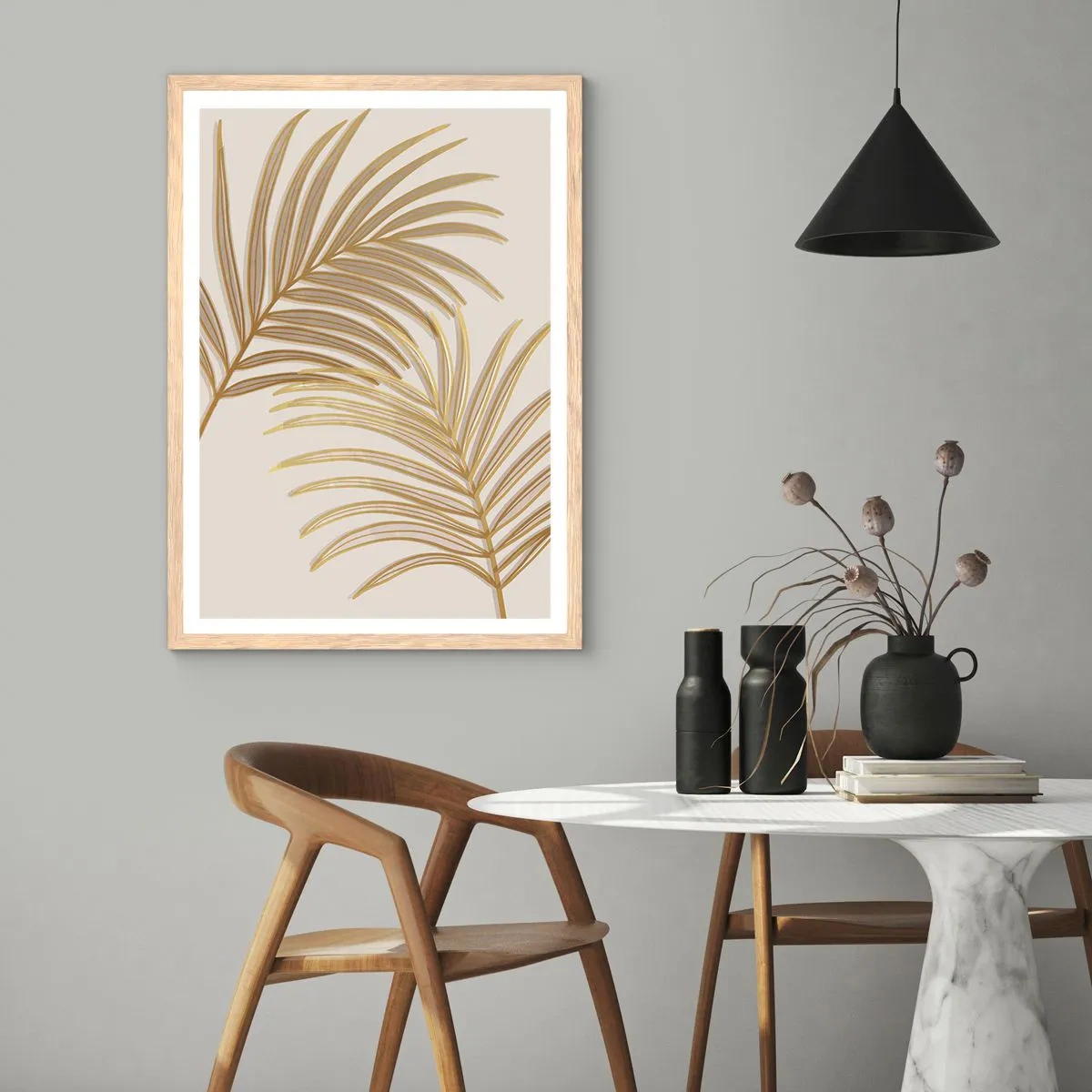 Poster in einem Rahmen aus heller Eiche - Goldene Palme! - 30x40 cm