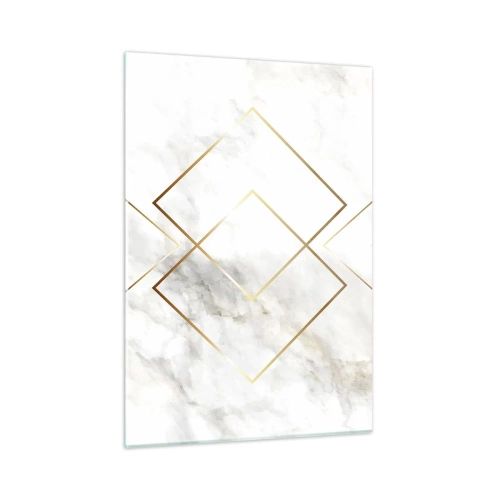 Glasbild - Bild auf glas - Geometrische goldene Rauten auf weißem Marmorhintergrund - 50x70cm - Ein Blick in die Unendlichkeit - Moderne Wanddekoration für Wohnzimmer und Schlafzimmer ARTTOR