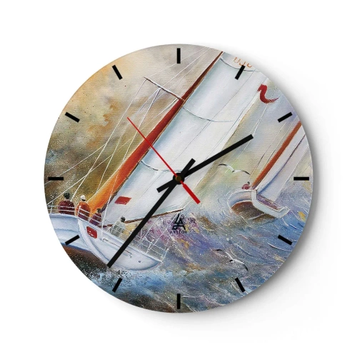 Wanduhr - Glasuhr - Durch die Wellen laufend - 40x40 cm