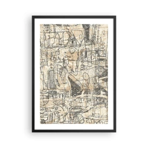 Poster in einem schwarzem Rahmen - Abstraktes geometrisches Muster in Beige- und Schwarztönen - 50x70cm - Es wartet darauf, entschlüsselt zu werden - Moderne Wanddekoration für Wohnzimmer und Schlafzimmer ARTTOR