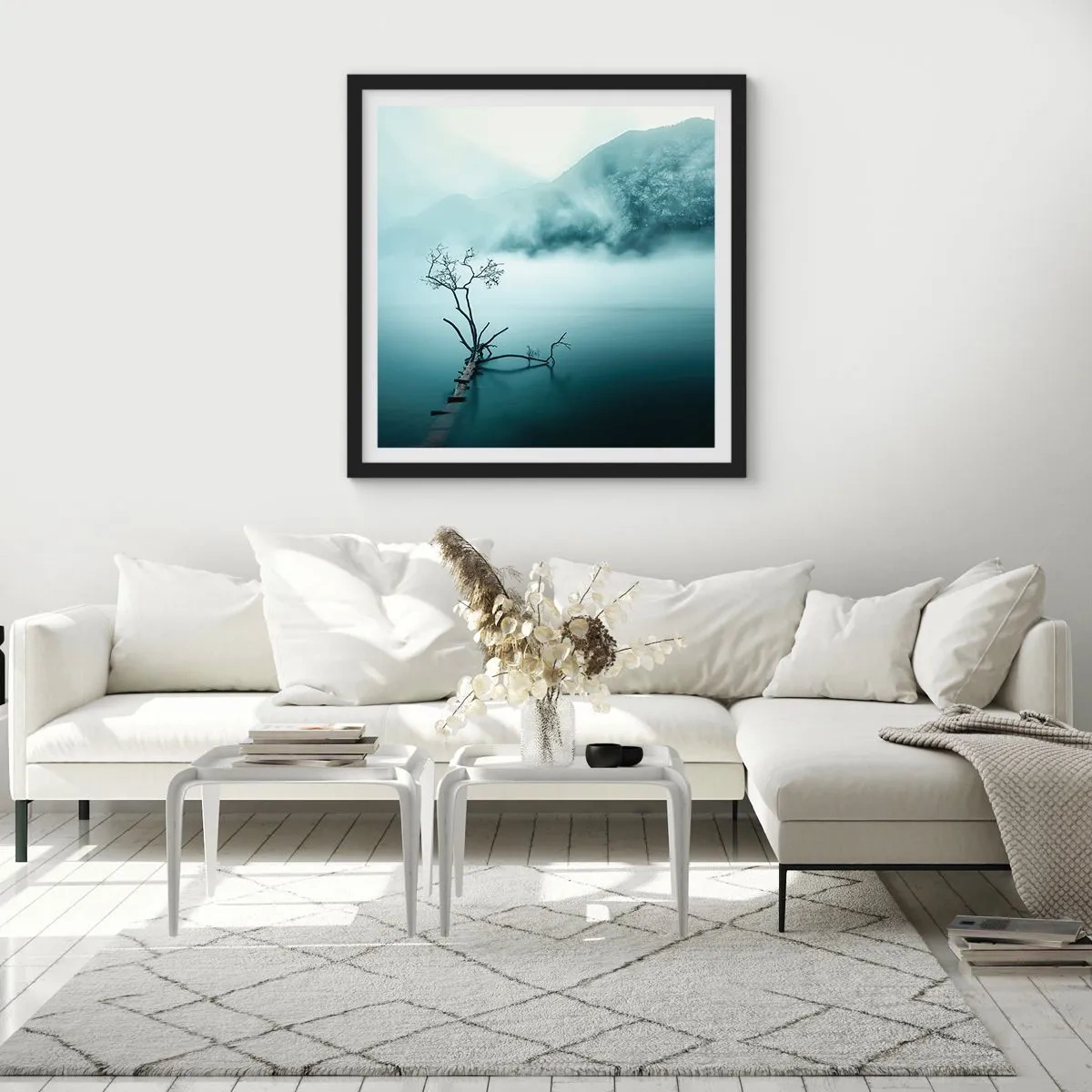Poster in einem schwarzem Rahmen - Aus Wasser und Nebel - 40x40 cm
