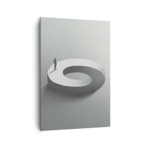 Bild auf Leinwand - Leinwandbild - Ein Mann auf einer grauen, abstrakten Struktur - 70x100cm - Und wie soll man davon klug werden - Moderne Wanddekoration für Wohnzimmer und Schlafzimmer ARTTOR