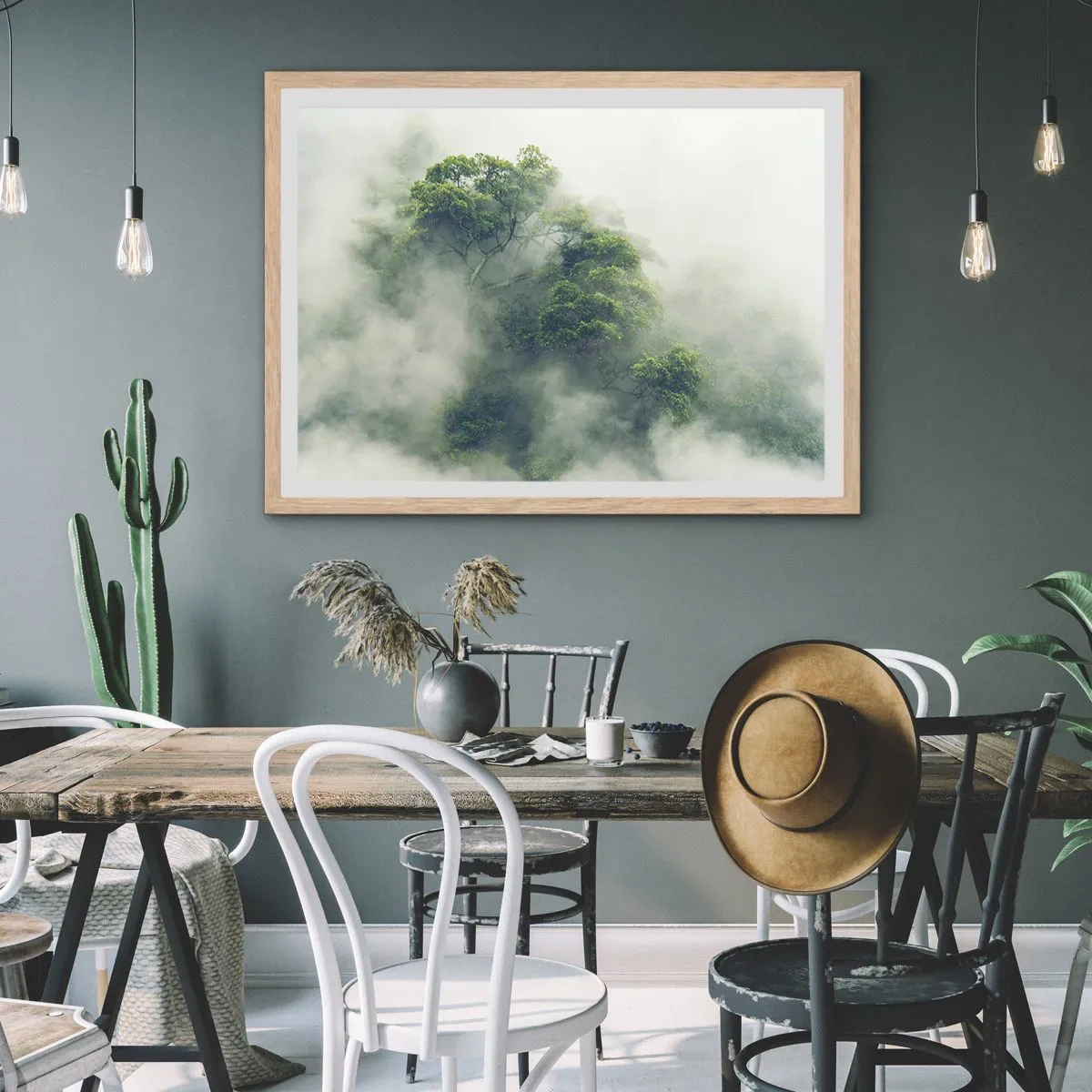 Poster in einem Rahmen aus heller Eiche - In Nebel gehüllt - 100x70 cm