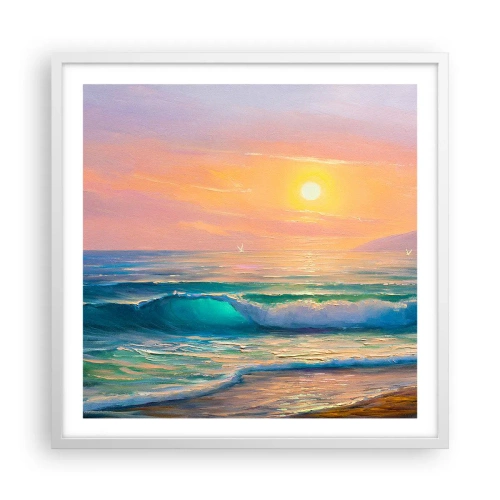 Poster in einem weißen Rahmen - Ein türkisfarbenes Lied der Wellen - 60x60 cm