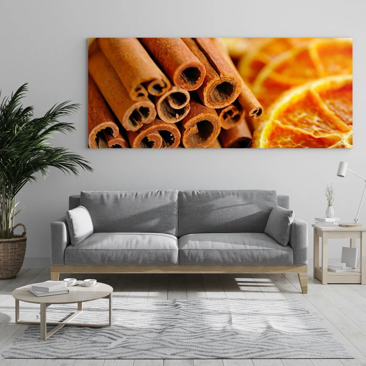 Glasbild - Bild auf glas - Zimtstangen mit getrockneten Orangenscheiben in warmen Farben - 120x50cm - Kannst du ihr Aroma riechen? - Moderne Wanddekoration für Wohnzimmer und Schlafzimmer ARTTOR