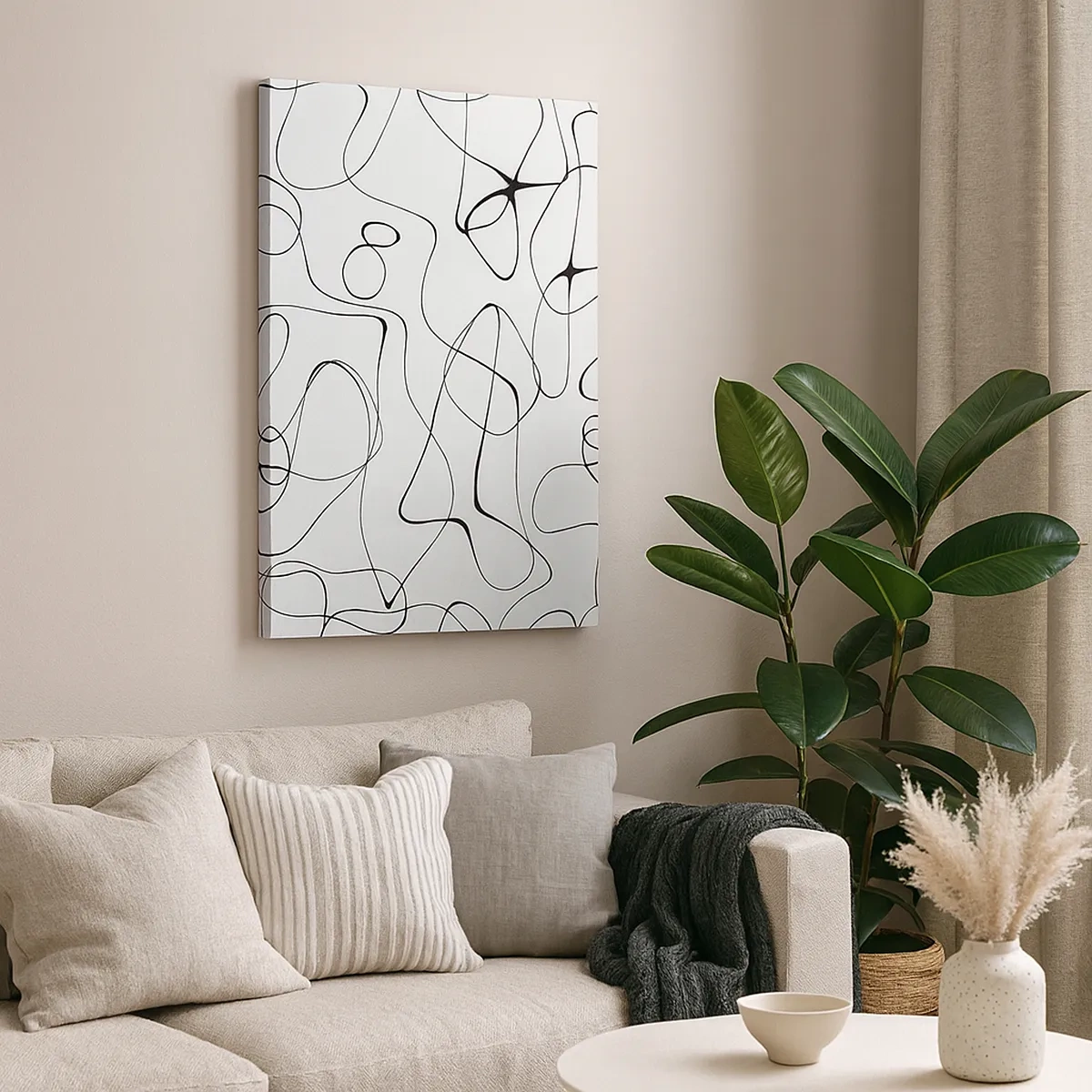 Bild auf Leinwand - Leinwandbild - Abstrakte schwarze Linien auf weißem Hintergrund im minimalistischen Stil - 50x70cm - Lebenswege, Wechselfälle - Moderne Wanddekoration für Wohnzimmer und Schlafzimmer ARTTOR