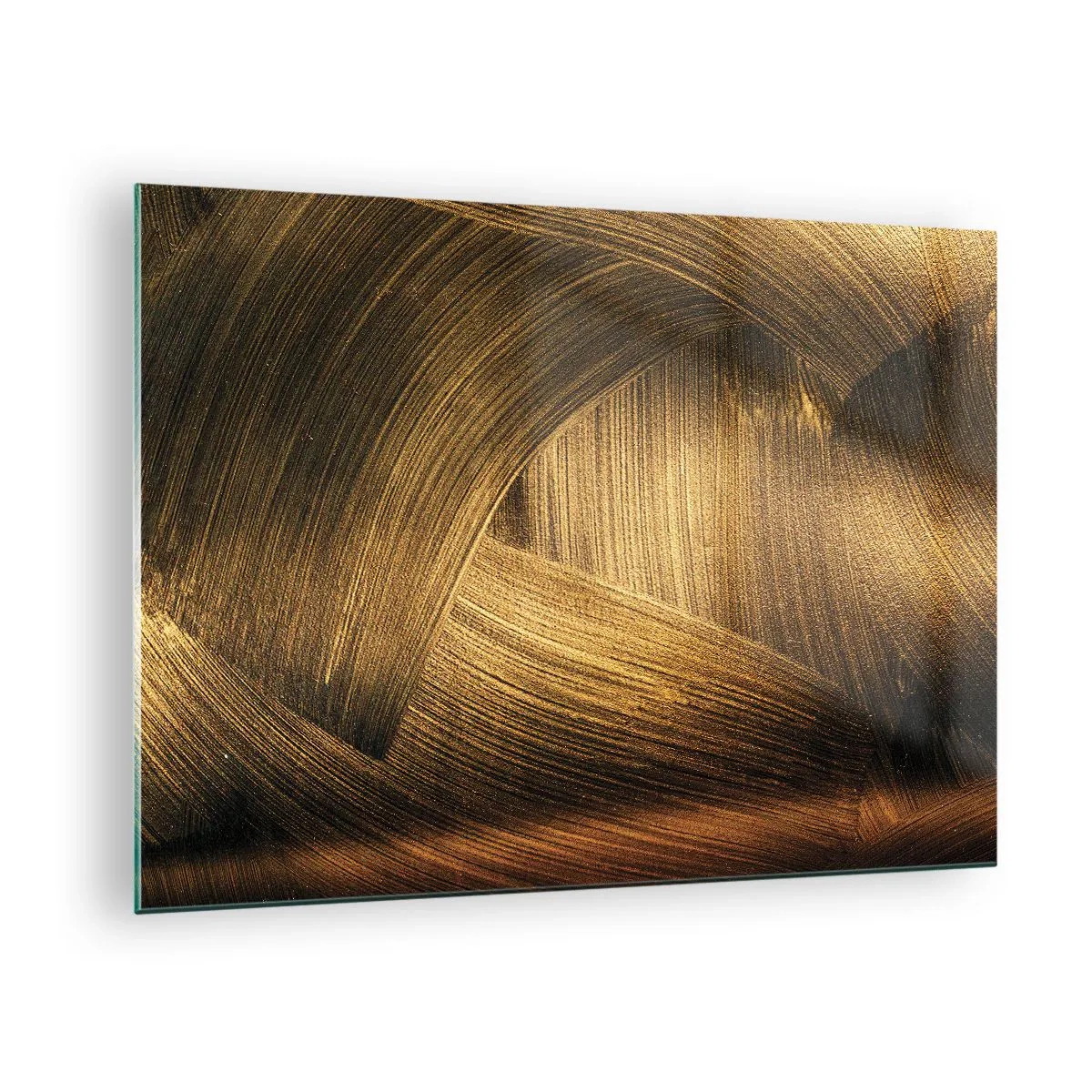 Glasbild - Bild auf glas - Ein abstraktes Gemälde mit goldenen, geometrischen Linien auf einem Hintergrund - 70x50cm - In einem goldenen Labyrinth - Moderne Wanddekoration für Wohnzimmer und Schlafzimmer ARTTOR