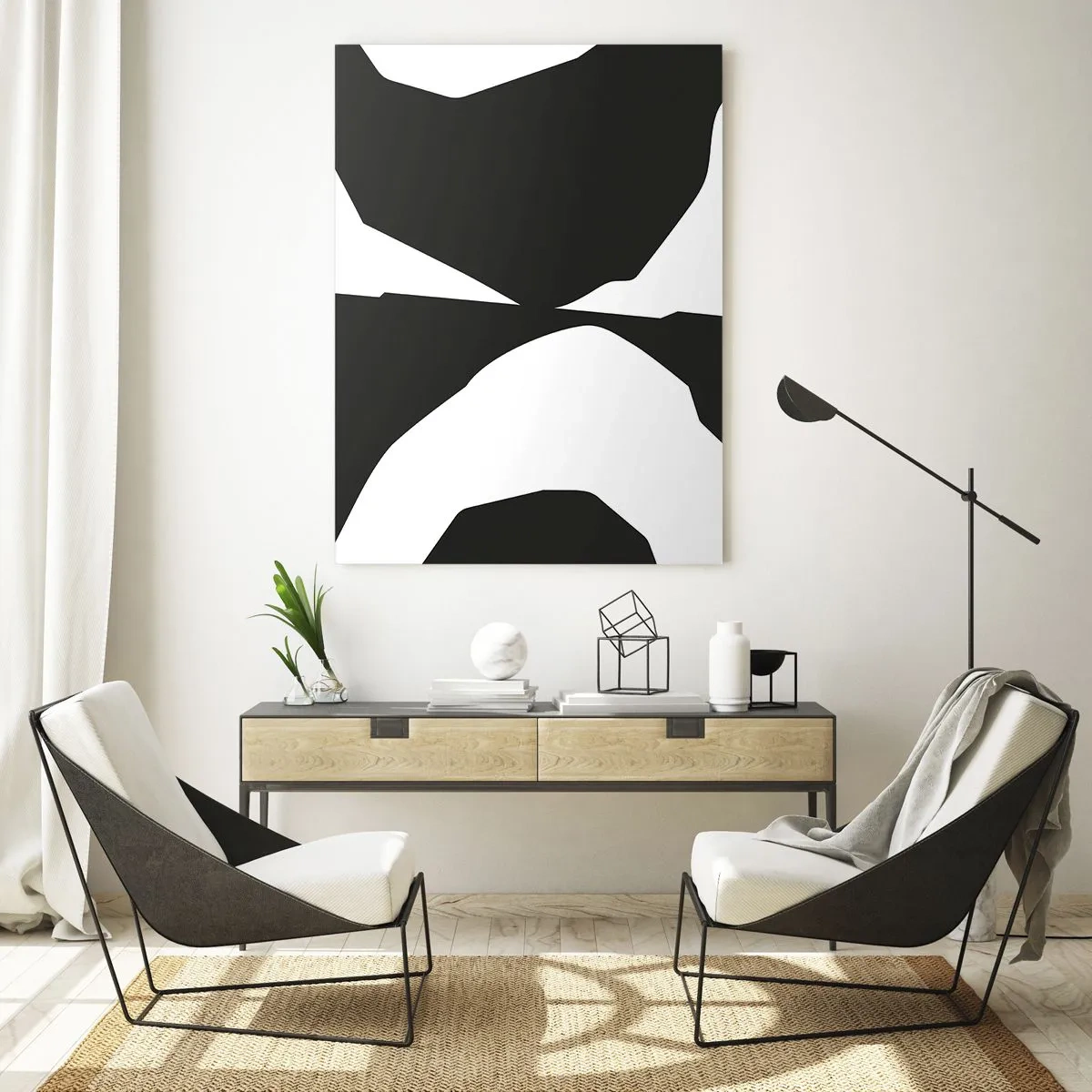 Glasbild - Bild auf glas - Abstraktes Kontrastmuster in Schwarz und Weiß - 80x120cm - Positiv negativ - Moderne Wanddekoration für Wohnzimmer und Schlafzimmer ARTTOR