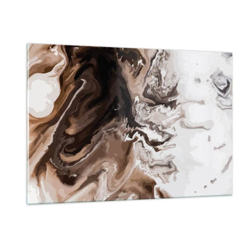 Glasbild - Bild auf glas - Abstraktes Muster in dunklen Braun- und Weißtönen - 120x80cm - Farbkontrast - Moderne Wanddekoration für Wohnzimmer und Schlafzimmer ARTTOR