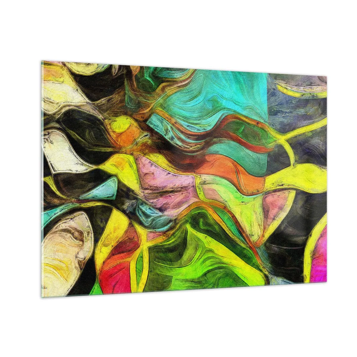 Glasbild - Bild auf glas - Eine abstrakte Komposition mit intensiven, mehrfarbigen Wellen. - 100x70cm - Bewegung ist Leben - Moderne Wanddekoration für Wohnzimmer und Schlafzimmer ARTTOR