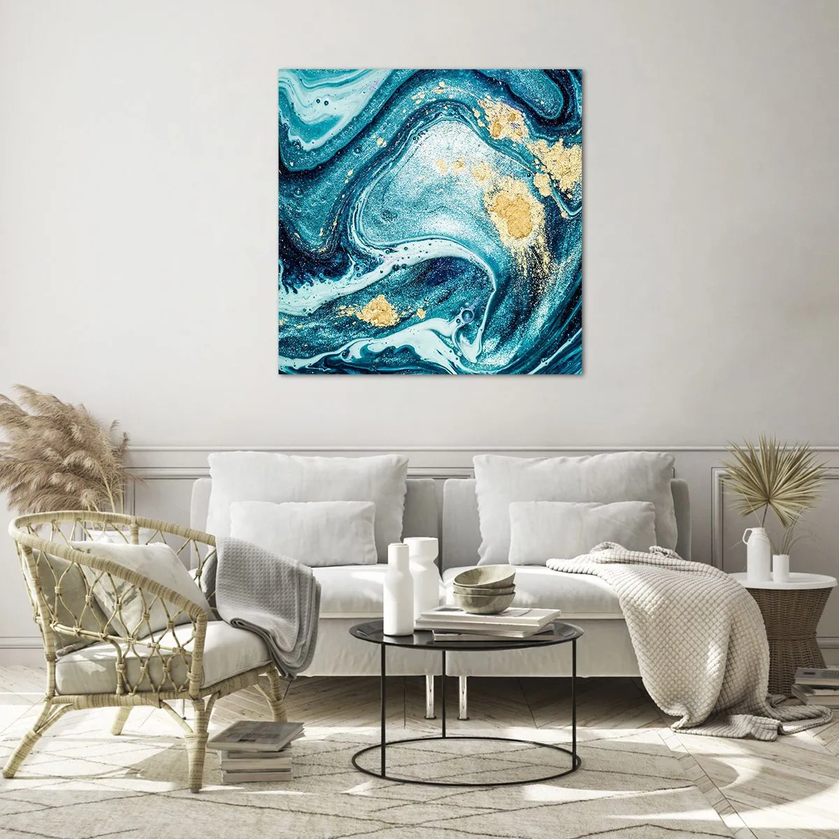 Glasbild - Bild auf glas - Blauer Wirbel - 60x60 cm