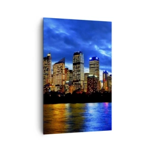 Bild auf Leinwand - Leinwandbild - Panorama der nächtlichen Stadt mit beleuchteten Wolkenkratzern über dem Wasser - 80x120cm - Eine Nacht der Lichter und Farben - Moderne Wanddekoration für Wohnzimmer und Schlafzimmer ARTTOR