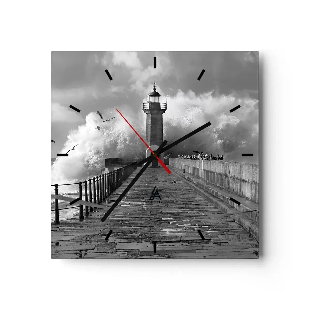 Wanduhr - Glasuhr - Ein Leuchtturm, umgeben von Wellen während eines Sturms - 30x30cm - Furchtlos - Moderne Wanddekoration für Wohnzimmer und Schlafzimmer ARTTOR