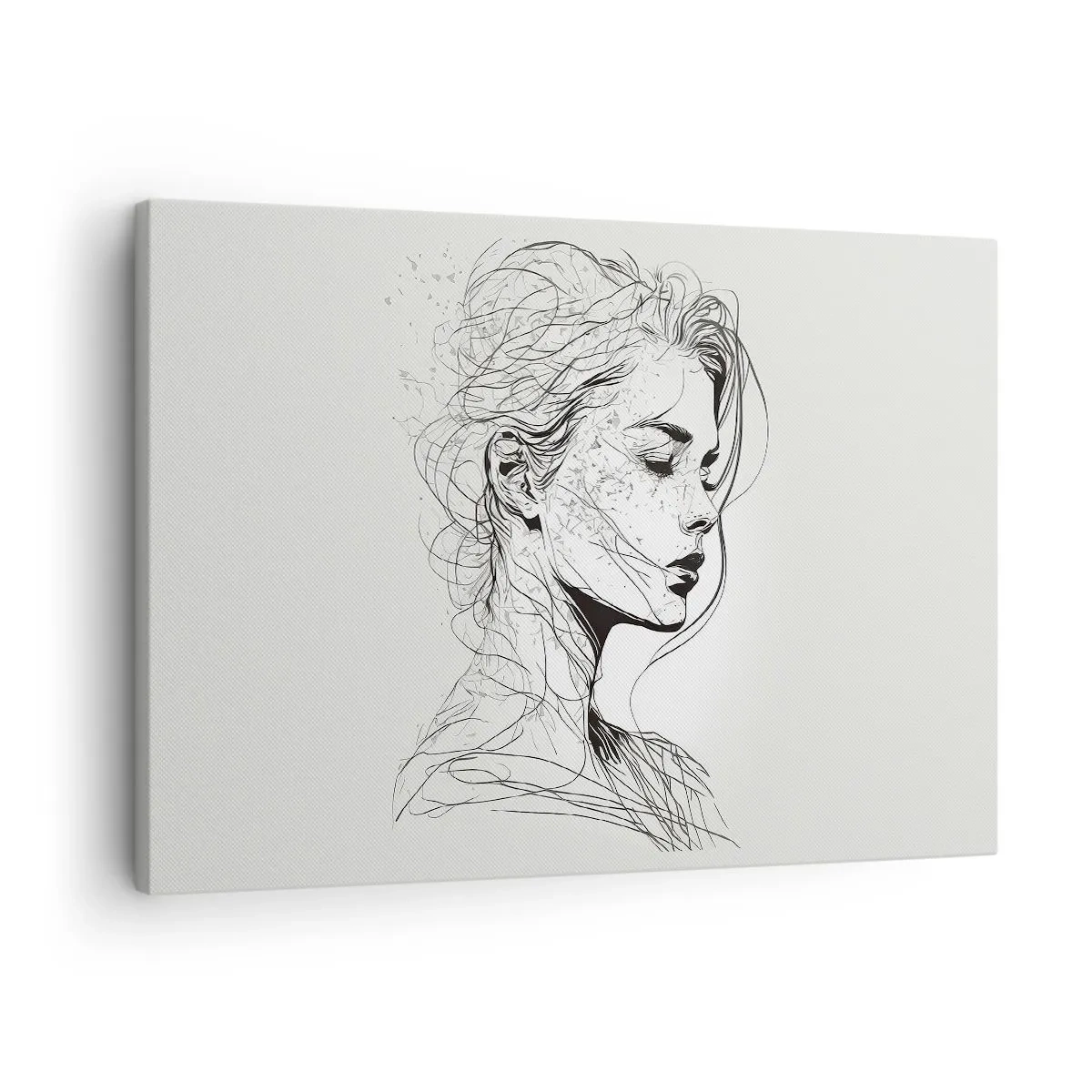 Bild auf Leinwand - Leinwandbild - Ein zartes Frauenporträt im minimalistischen Grafikstil. - 70x50cm - Porträt im Gedanken - Moderne Wanddekoration für Wohnzimmer und Schlafzimmer ARTTOR