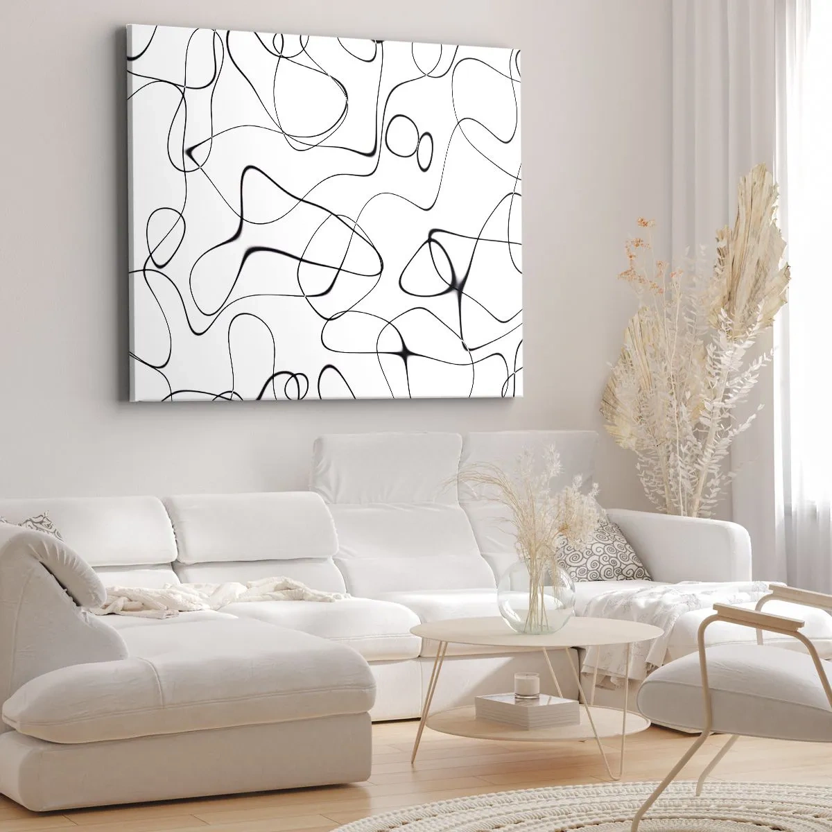Bild auf Leinwand - Leinwandbild - Abstrakte schwarze Linien auf weißem Hintergrund im minimalistischen Stil - 120x80cm - Lebenswege, Wechselfälle - Moderne Wanddekoration für Wohnzimmer und Schlafzimmer ARTTOR