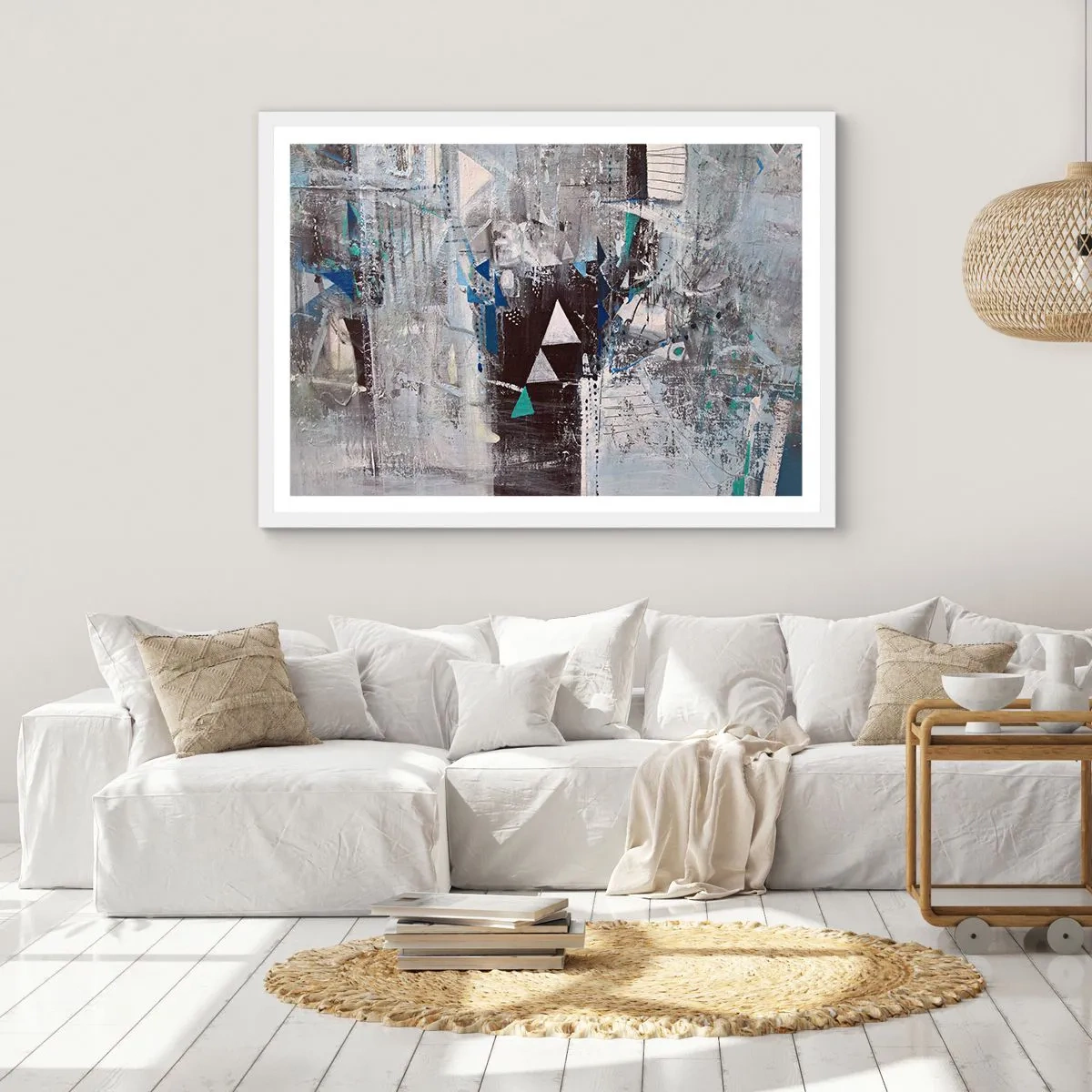 Poster in einem weißen Rahmen - Überschreibende Reihenfolge der Dreiecke - 50x40 cm